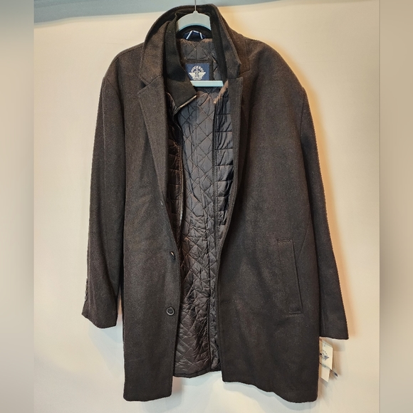 Dockers Men's Black Jacket Henry Wool Blend Top Coat Zipper Button Warm XL - Picture 3 of 13